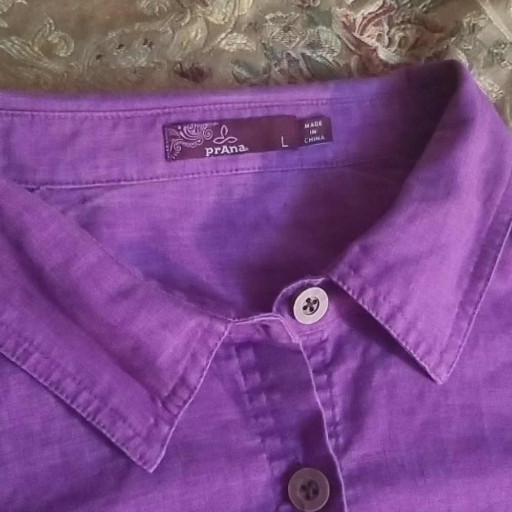 PRANA purple hemp button up shirt